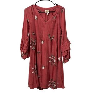 Fig and Flower by Anthropologie Women’s Mauve Floral Embroidered Dress